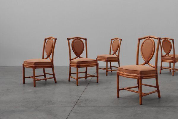 Italian Bamboo Dining Room Chairs With Geometric Upholstery By Gasparucci, 1980s, Set Of 6 photo furniture