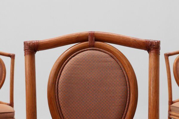 Italian Bamboo Dining Room Chairs With Geometric Upholstery By Gasparucci, 1980s, Set Of 6 photo Furniture