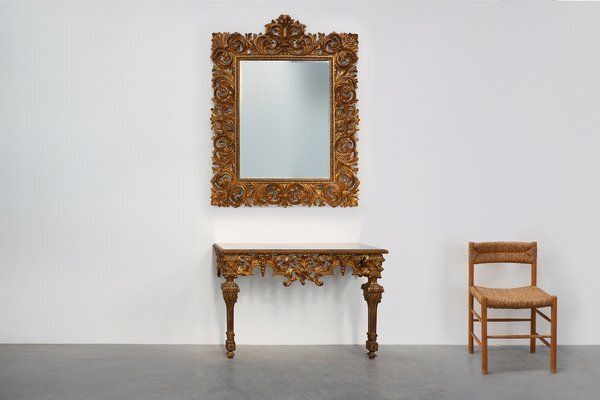 Large Vintage Italian Baroque Style Wall Mirror, 1950s photo for sale
