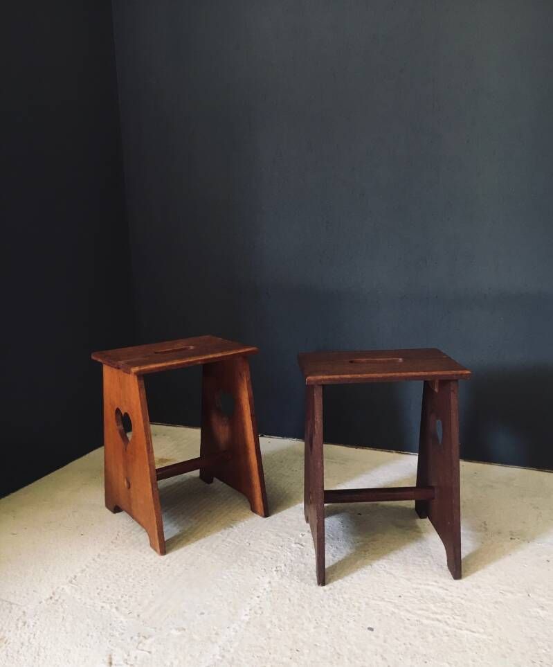 Arts & Crafts Stijl Krukkenset Met Hartmotief, België, Jaren 1920 photo 800.0