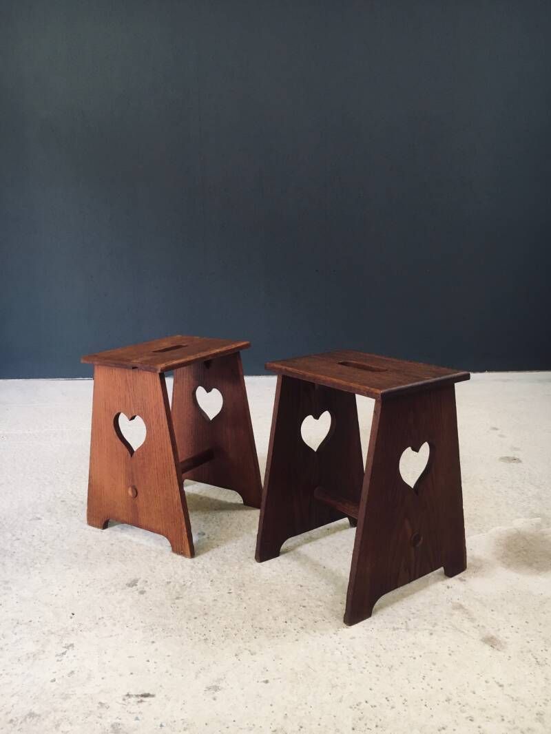 Arts & Crafts Stijl Krukkenset Met Hartmotief, België, Jaren 1920 photo vinterior