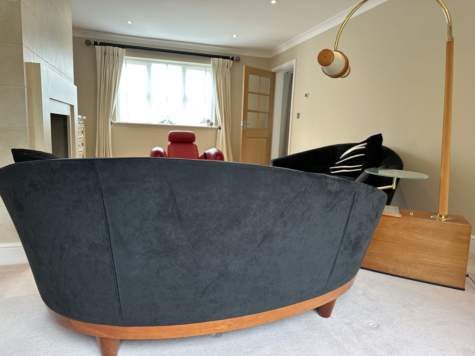 Deep Blue Velvet Postmodern Sofa — Giorgetti “Aladino” (1980s) (1 Part Of 3 Part Set)