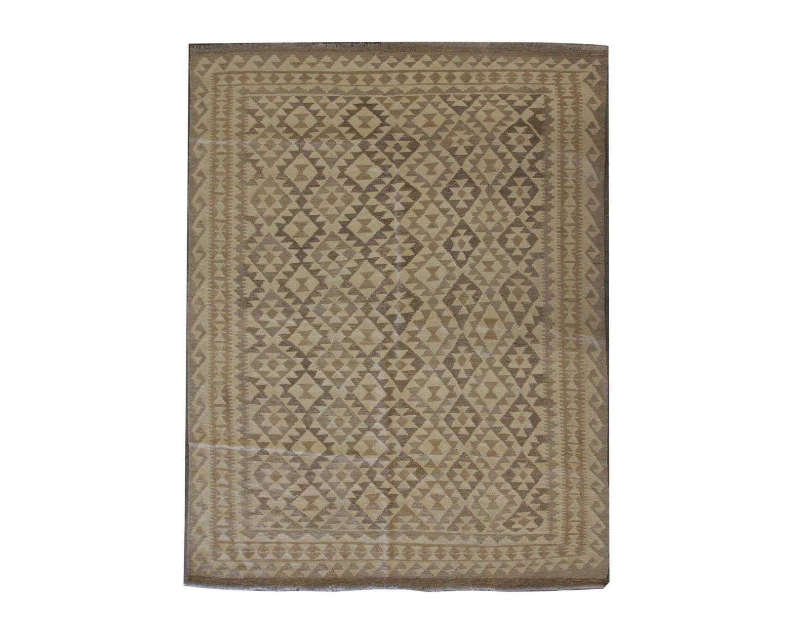 Khaki Brown Kilim Rug: Afghan Wool Flatweave, Handmade Geometric Tribal Design