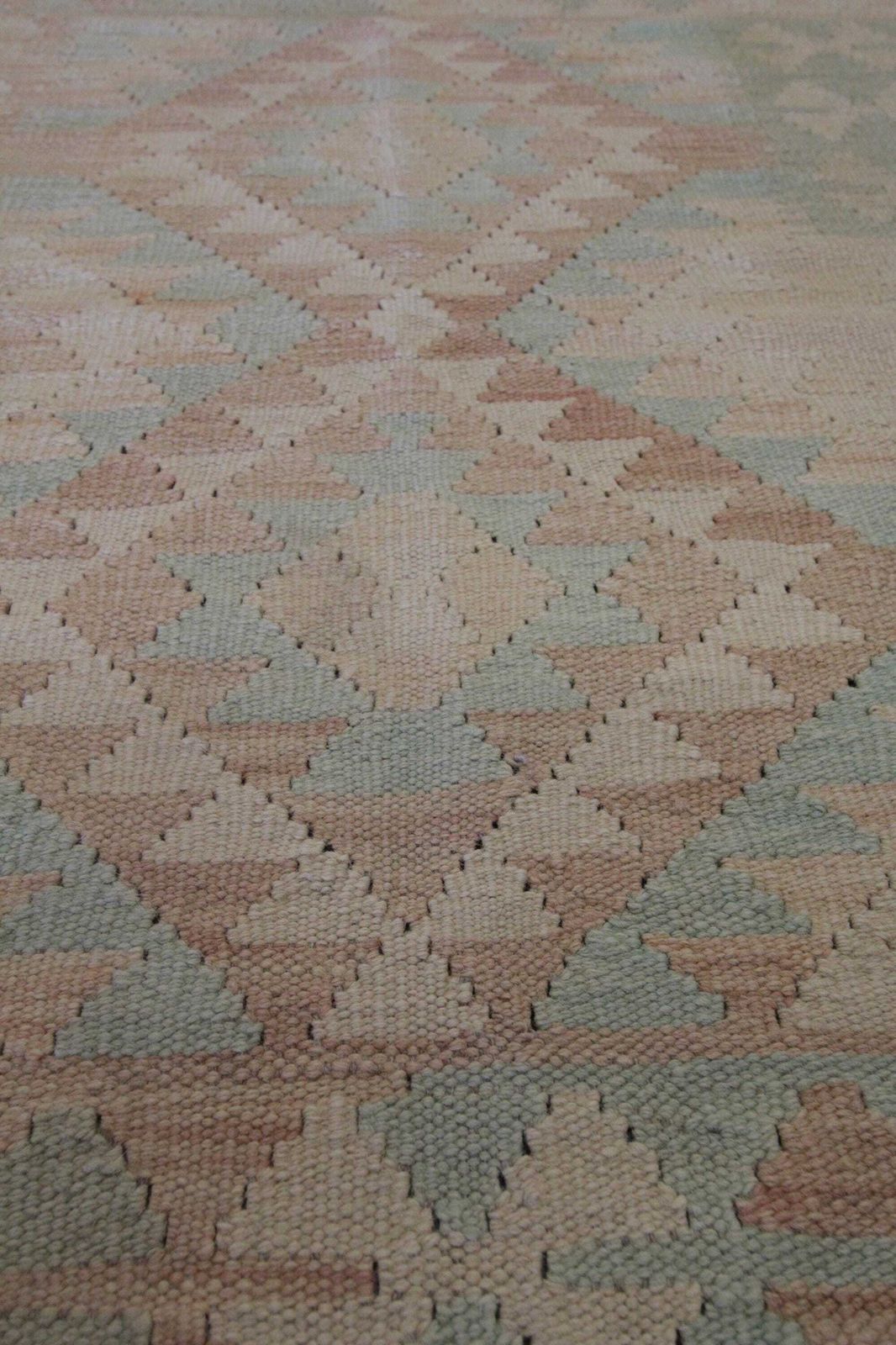 Khaki Green Afghan Kilim Rug: Small Wool Tribal Flatweave Carpet (2.9 X 3.5 Ft.) photo for sale
