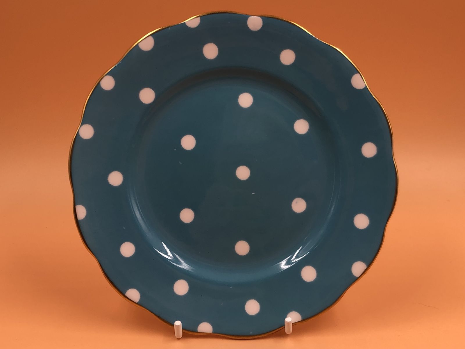 Vintage Royal Albert China Countess Shape Turquoise Polka Dots Tea Cup, Saucer & Side Plate Trio. photo for sale