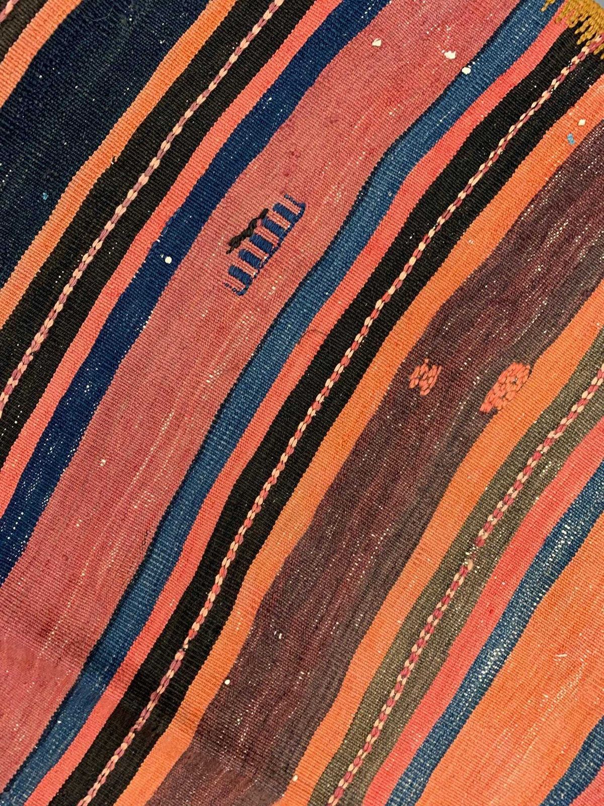 1960s Anatolian Kilim Runner: Striped Handwoven Wool Rug, Rustic Carpet (4.1 X 11.11 Ft.) photo vinterior
