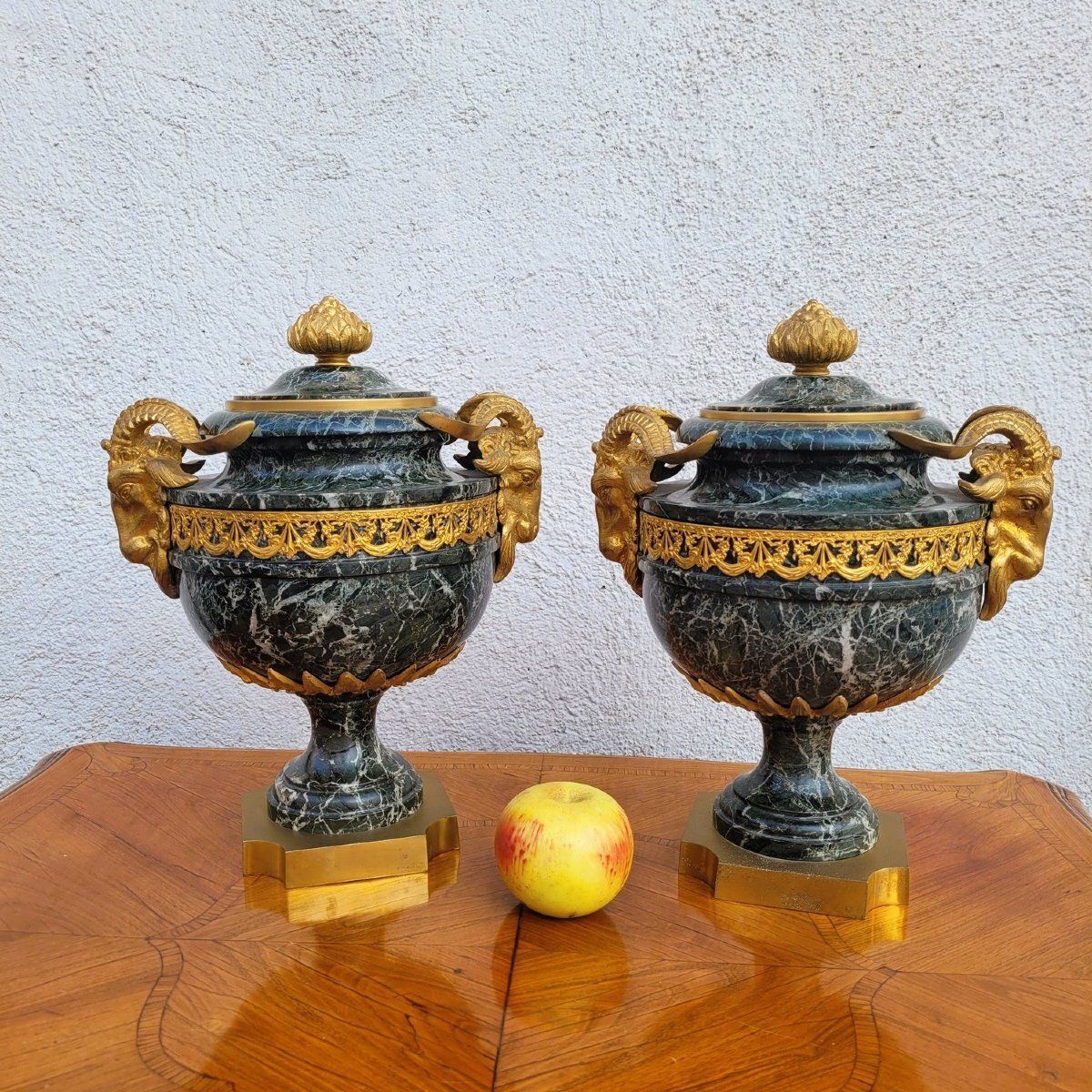 Pair Of Marble And Gilded Bronze Cassolettes, Napoleon III, 19th Century photo Home Decor