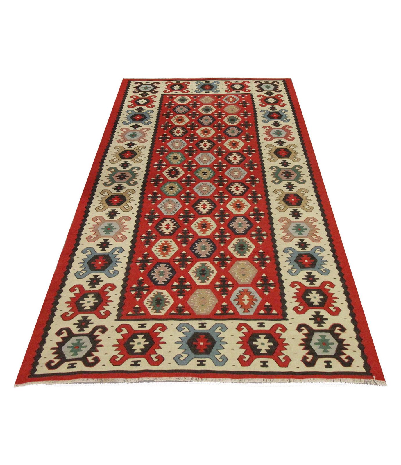 1960s Turkish Kilim Rug: Handwoven Wool, Red Geometric Tribal Rug (3.2 X 5.11 Ft.) photo furniture