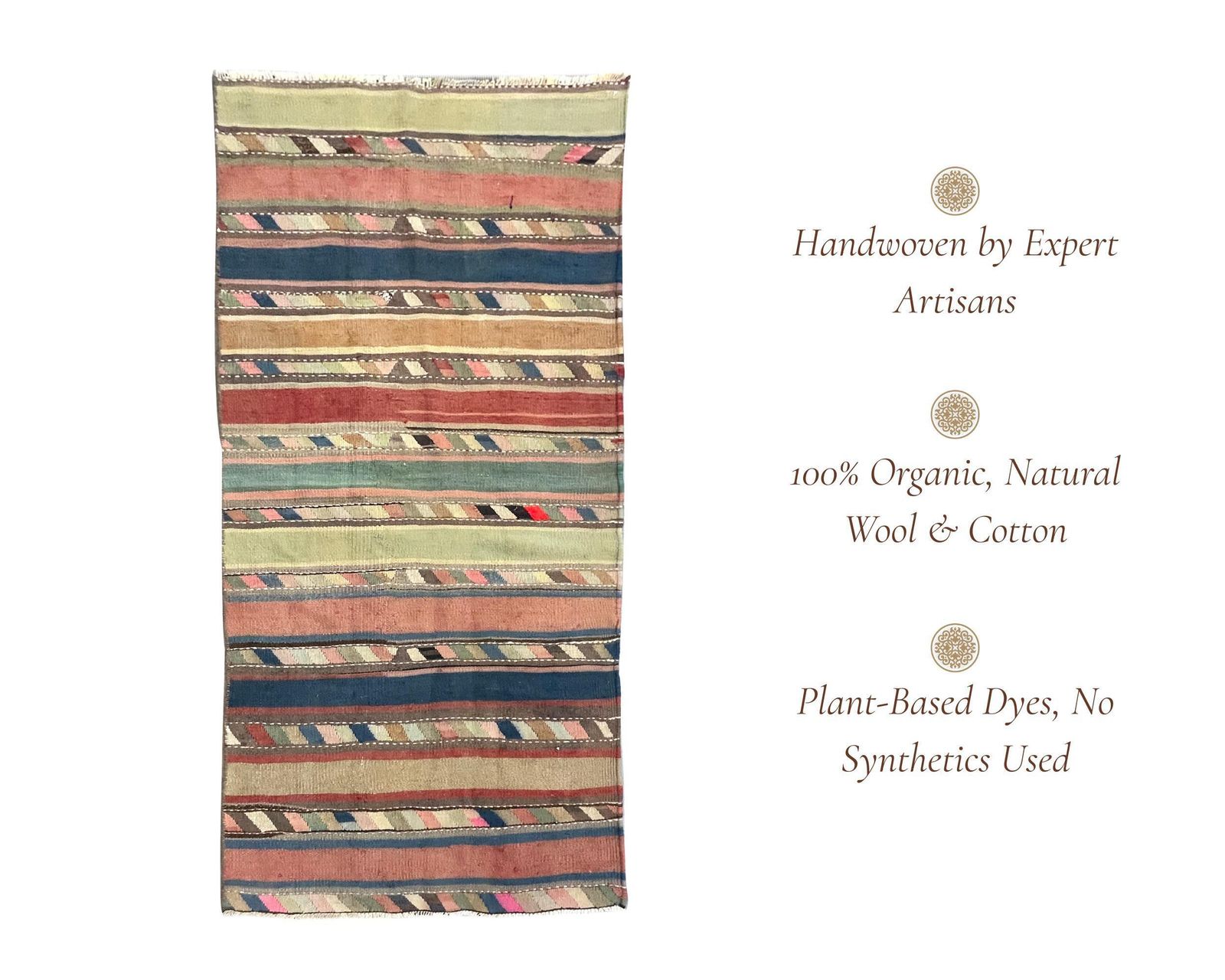 Vintage Striped Kilim Rug, Handmade Wool Carpet, Multicolour Tribal Runner Rug 8'2" X 3'11" photo vintage