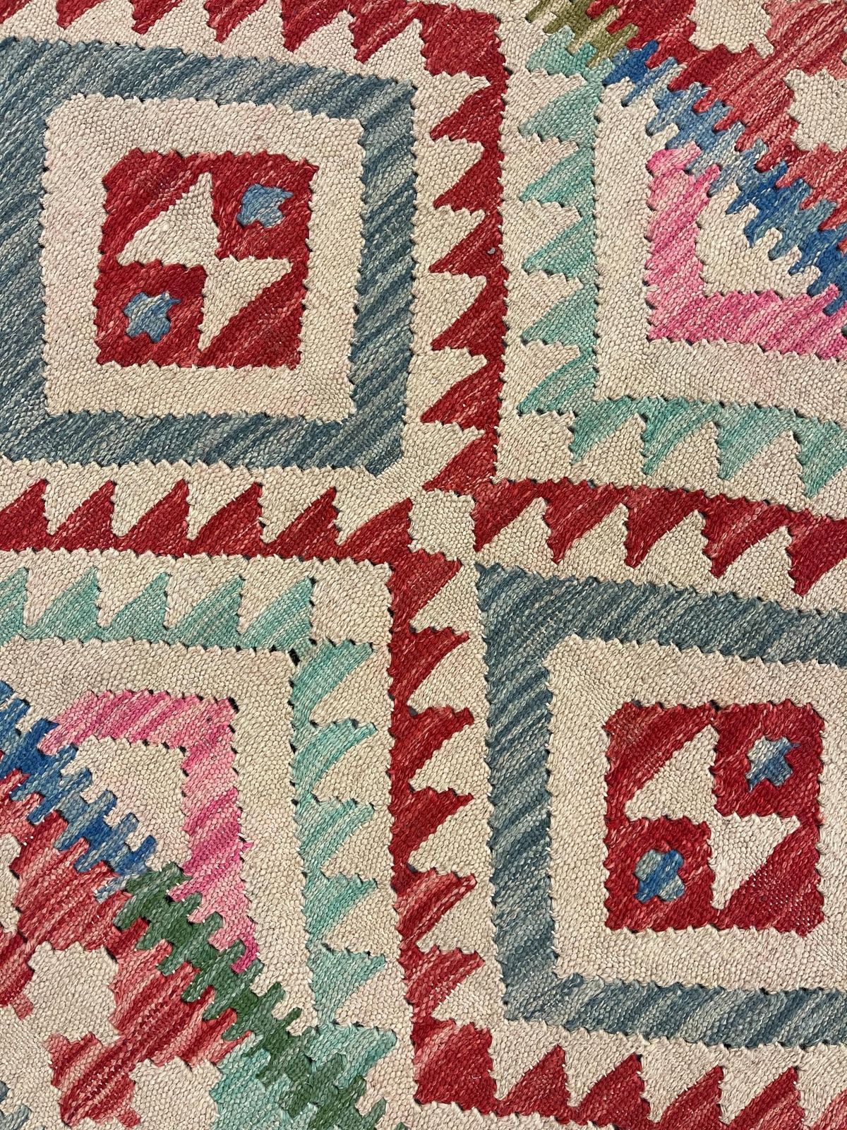 Pastel Pink Geometric Kilim Rug   Handmade Runner For Boho Home Decor 6'6" × 3'3" (2015–2025) photo vintage