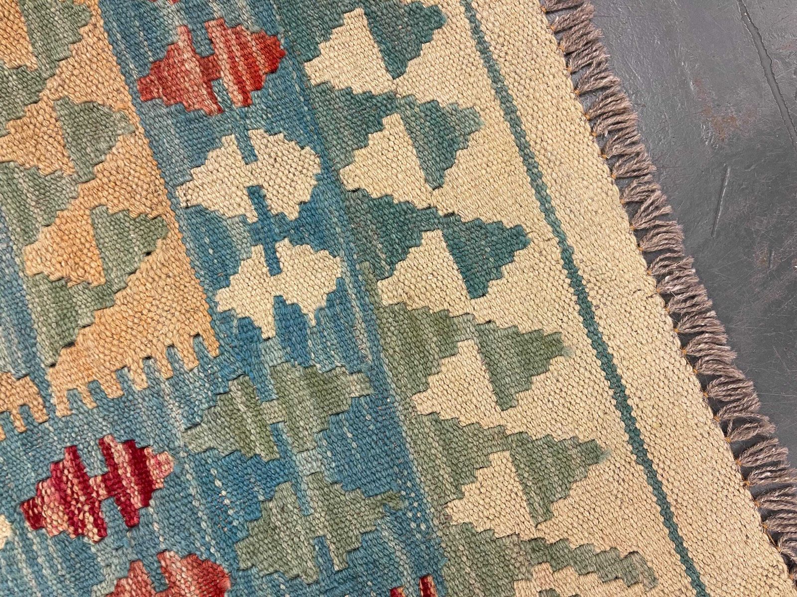 Turquoise Blue Kilim Rug, Handmade Carpet, Wool Geometric Flat Weave Carpet 5'9" × 3'9" (2015–2025) photo buy