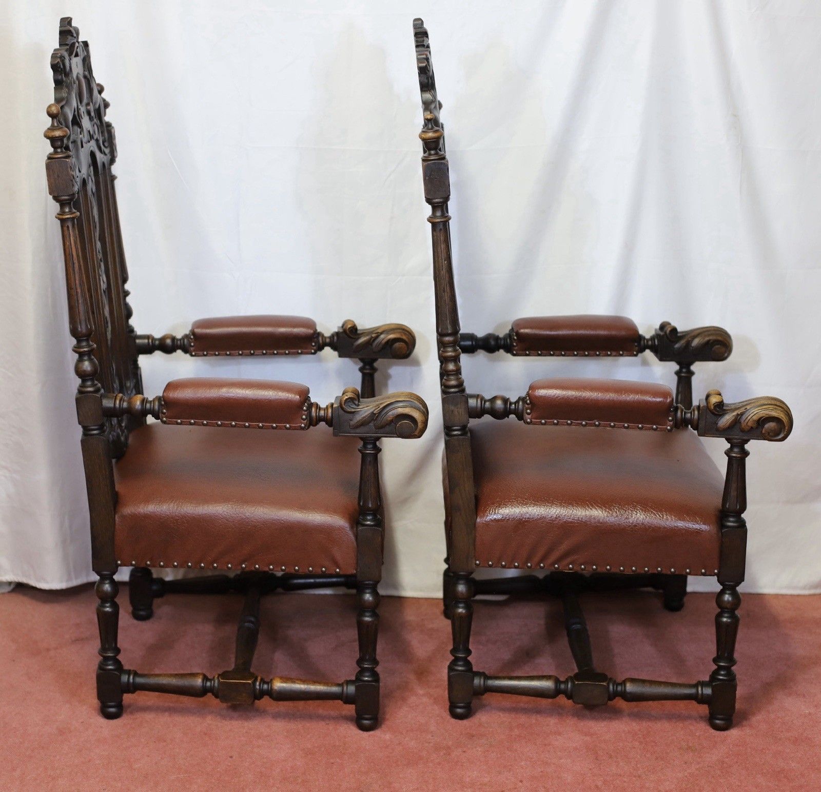 Lovely Pair Of Two Victorian Oak Armchairs In Jacobean Style photo furniture