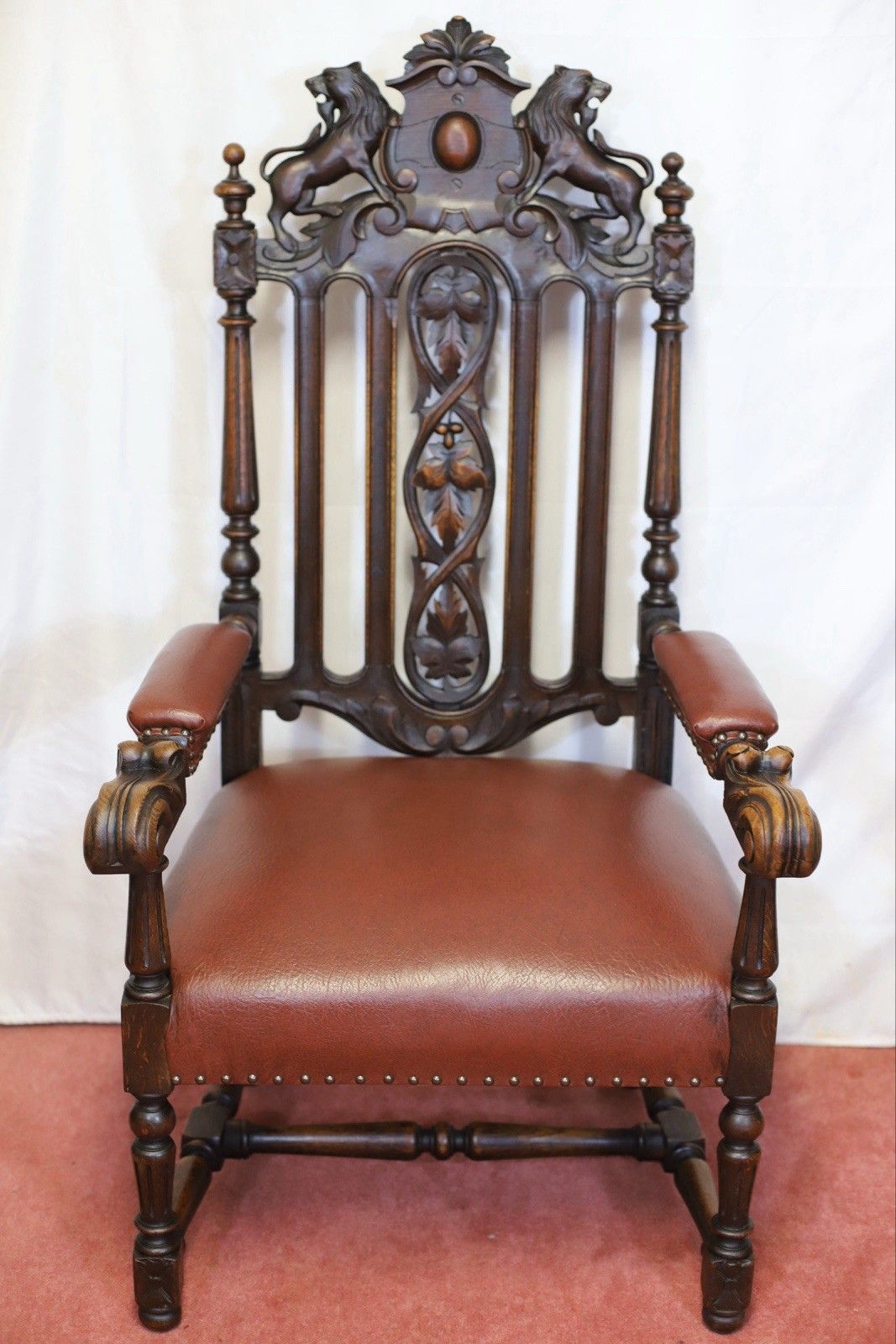 Lovely Pair Of Two Victorian Oak Armchairs In Jacobean Style photo buy