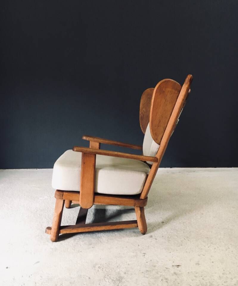 Brutalist Design Oak Wingback Lounge Chair, Netherlands 1950's photo buy