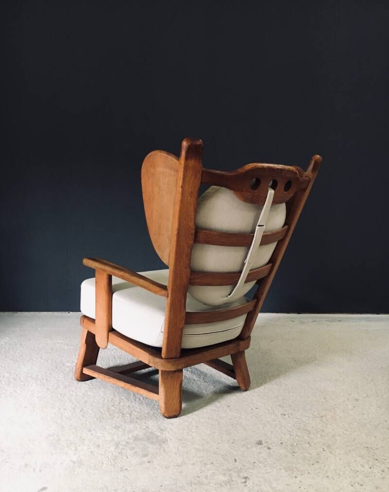 Brutalist Design Oak Wingback Lounge Chair, Netherlands 1950's photo vintage