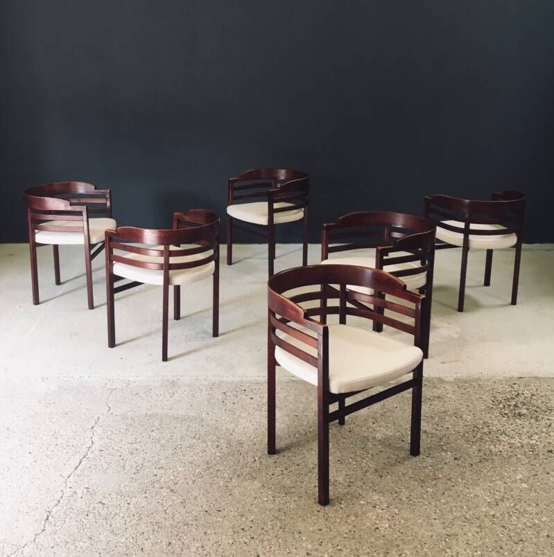 Midcentury Modern Design Curved Dining Chair Set, Italy 1970's photo Furniture