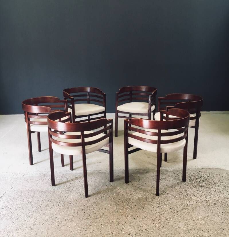 photo vinterior Midcentury Modern Design Curved Dining Chair Set, Italy 1970's