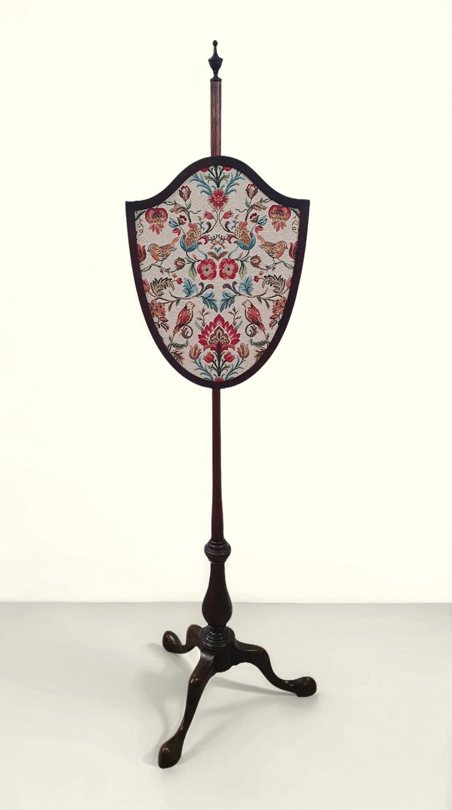 19th Century Mahogany Pole Screen, William Morris Style Fabric