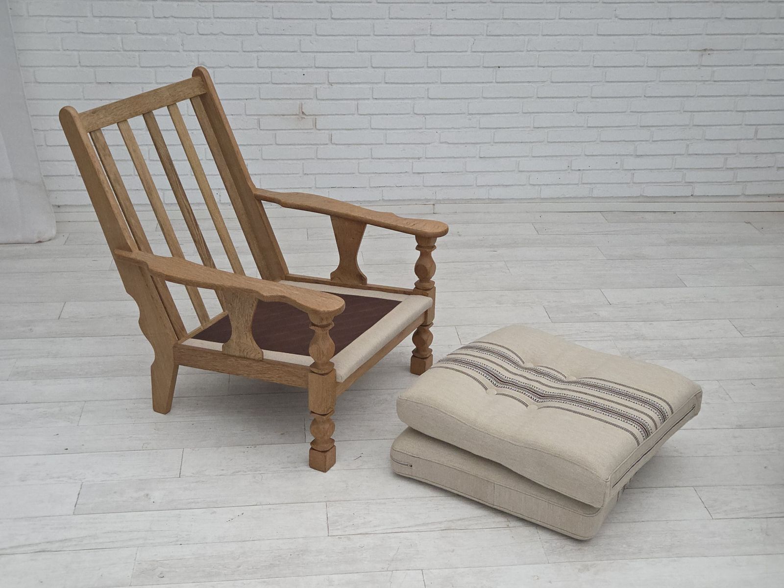 870.0 1970s, Danish Armchair, Furniture Wool, Solid Oak Wood. photo