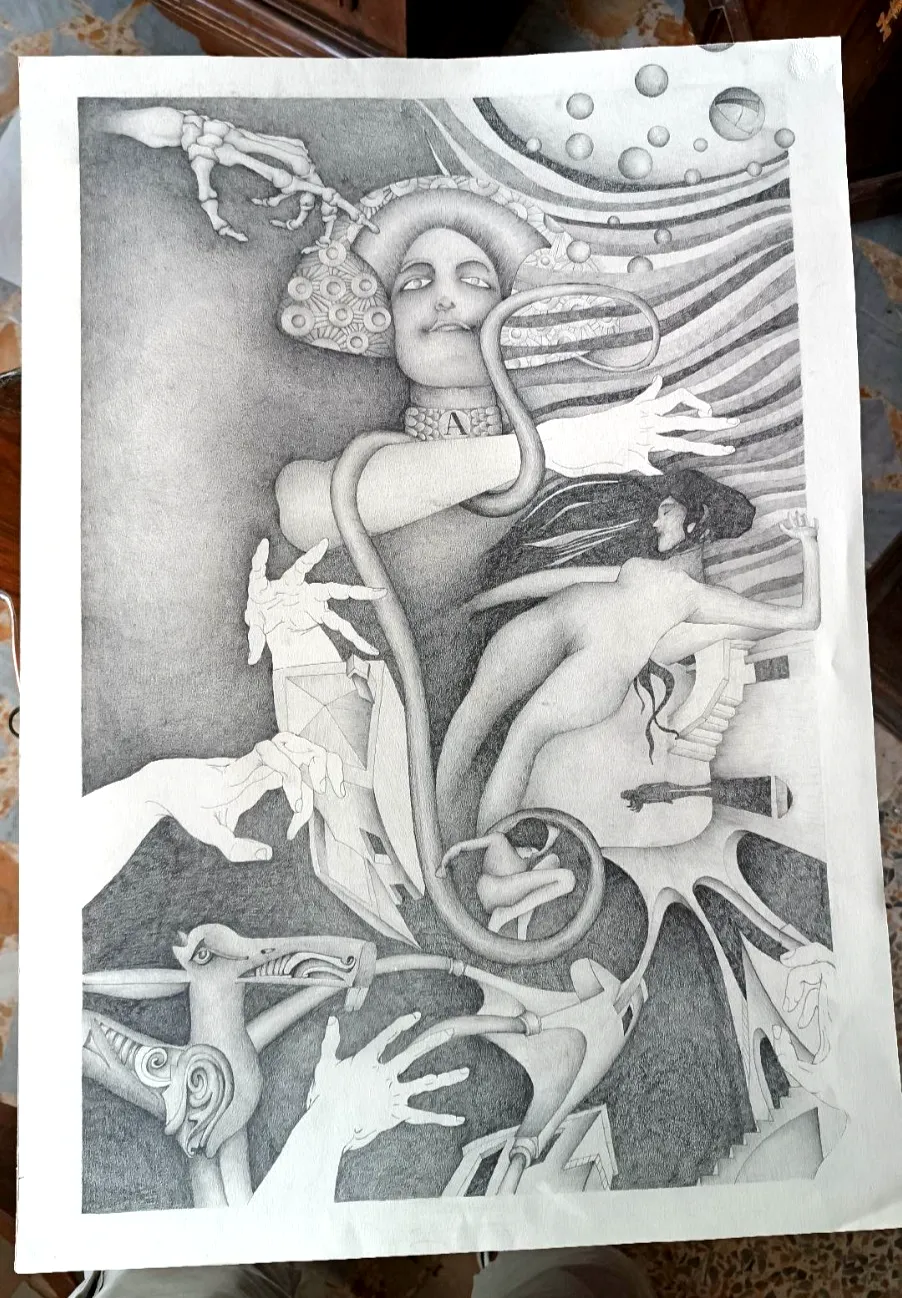 Large Metaphysical Pencil Drawing 70x50cm