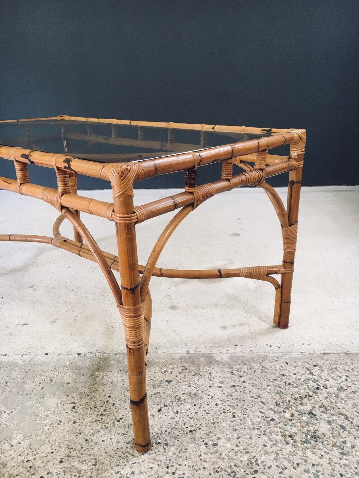 1200.0 Mid Century Design Chippendale Stijl Bamboe Eettafel, Italië, Ca. Jaren 1960 photo