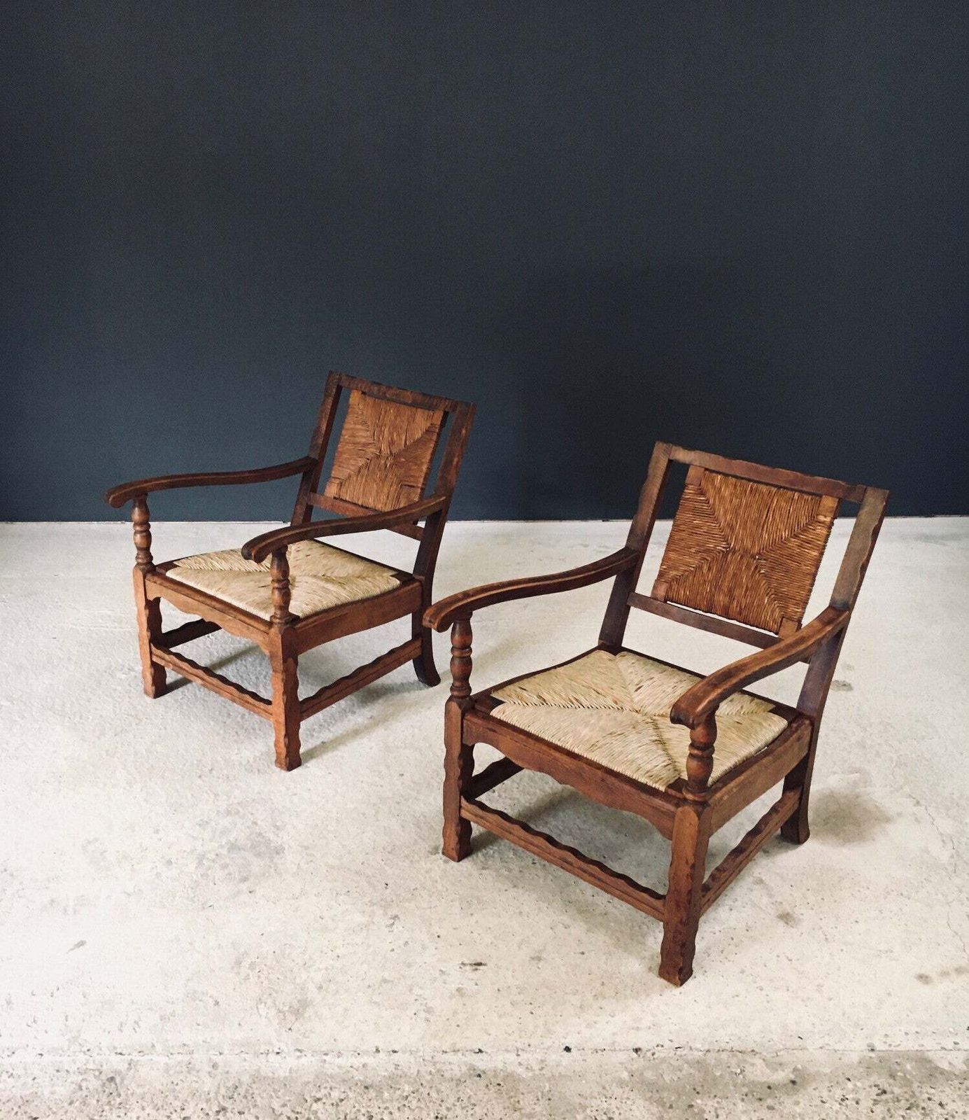 Arts & Crafts Handgemaakte Lage Lounge Fauteuils, België Jaren 1920 / 2 photo for sale