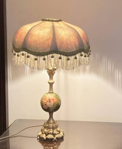 Moorcroft Vintage Hand Painted Table Lamp With Hand Felted Scalloped Shade