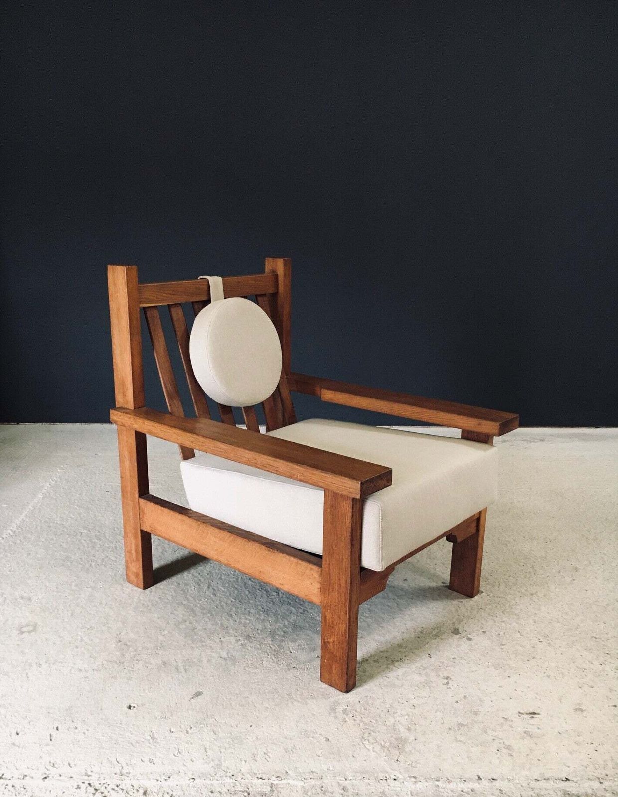 Architecturale Vierkante Design Fauteuil In Eiken, België, Ca. Jaren 1950 photo Meubels