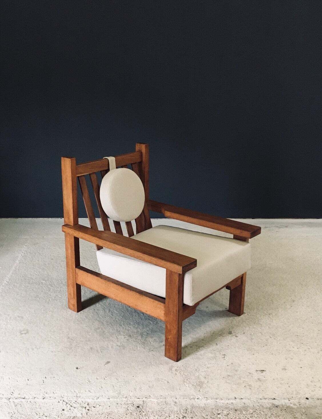 Architecturale Vierkante Design Fauteuil In Eiken, België, Ca. Jaren 1950 photo vinterior