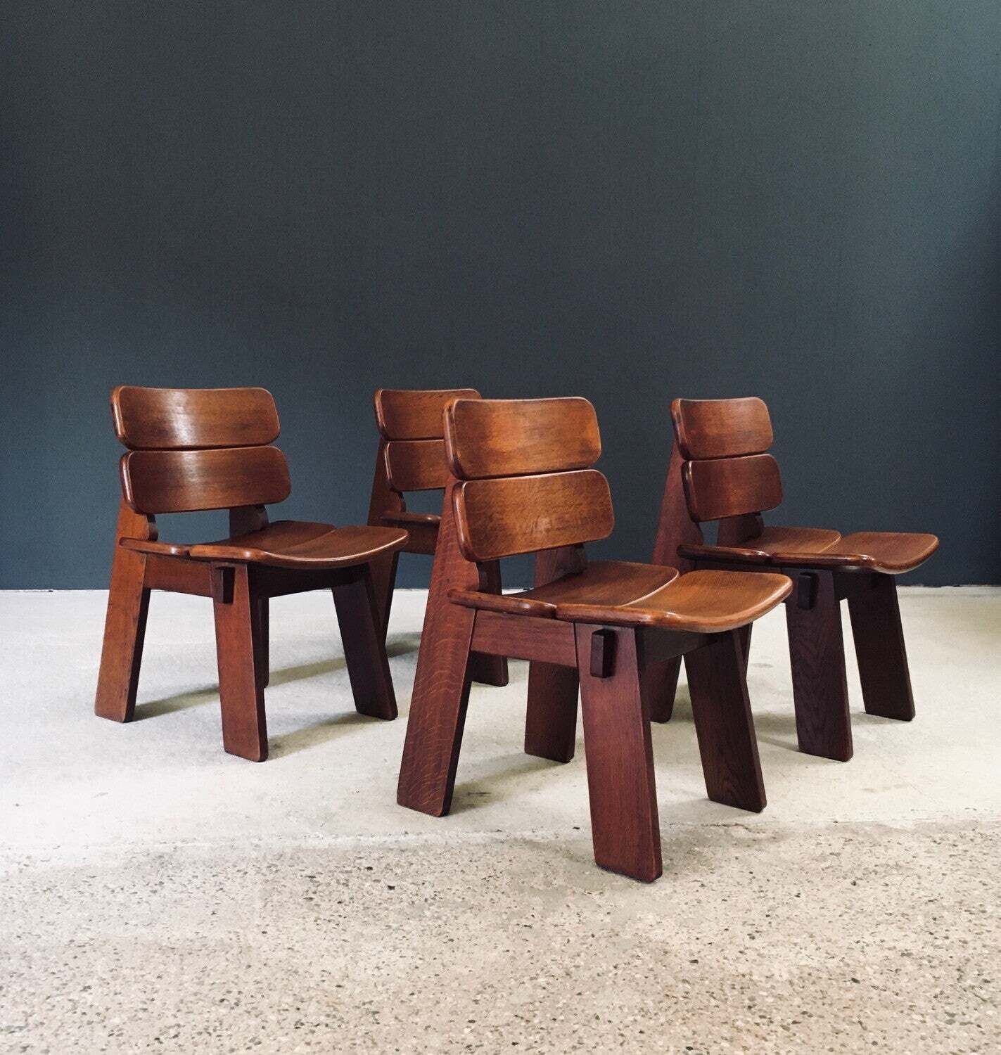 photo buy Constructivist Design Oak Dining Chairs, Belgium 1960's