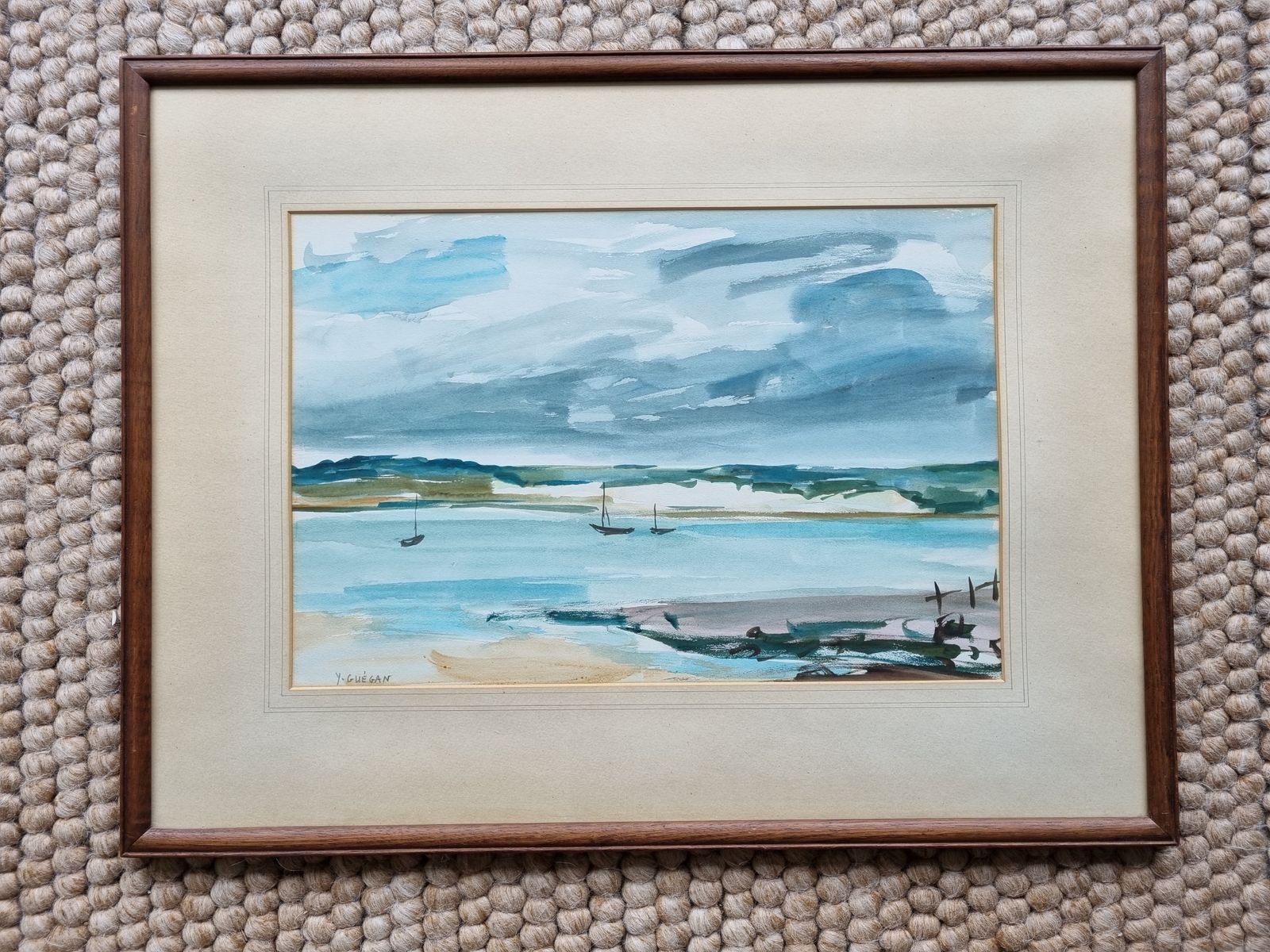 Signed Watercolour Of A Harbour By Yvonne Guégan (French, 1915 2005)