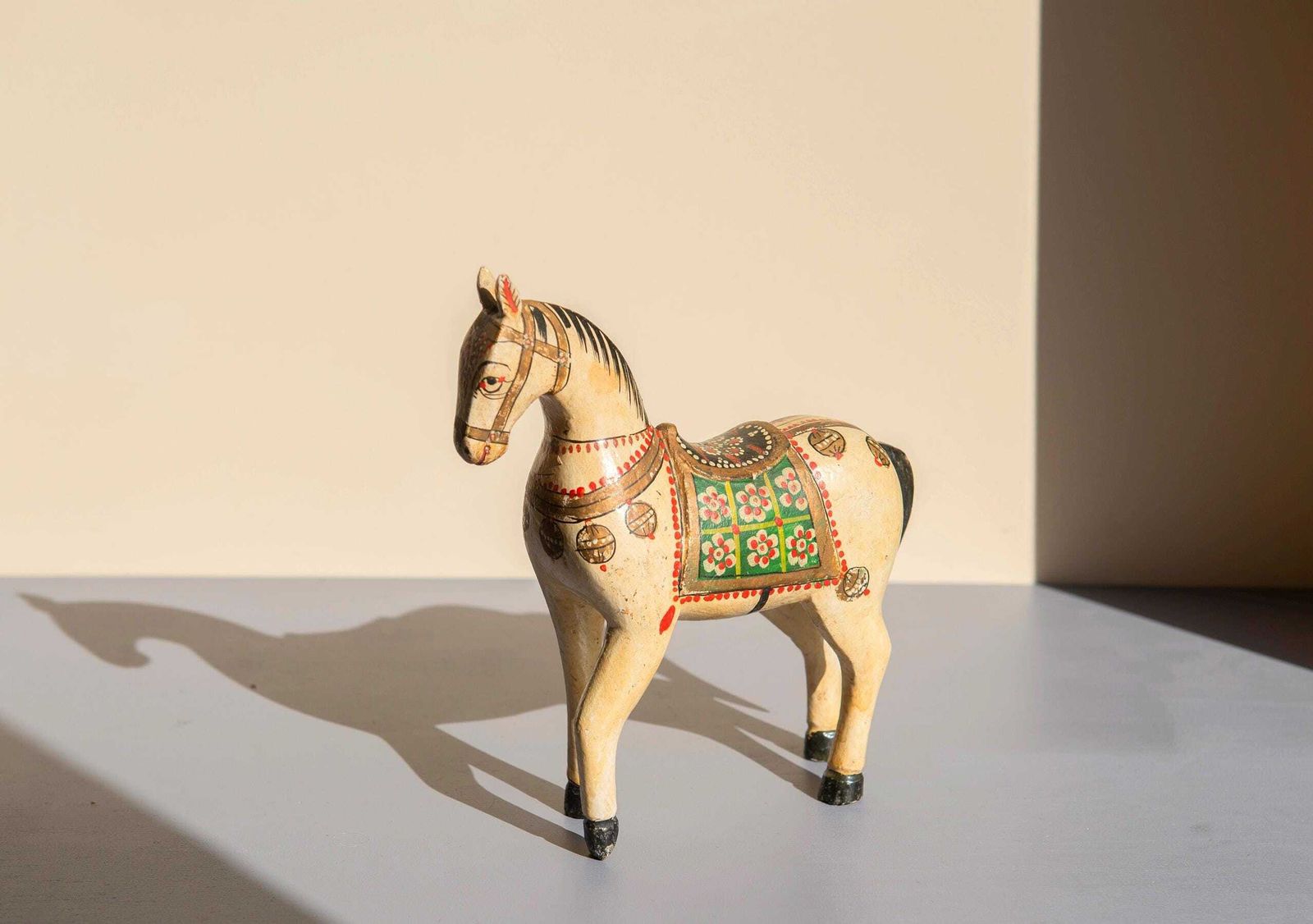 Antique Indian Wooden Horse, Ceremonial Wedding Horse Figurine, Rajasthani Folk Art, Hand Painted Pony Statue, Made In India photo for sale