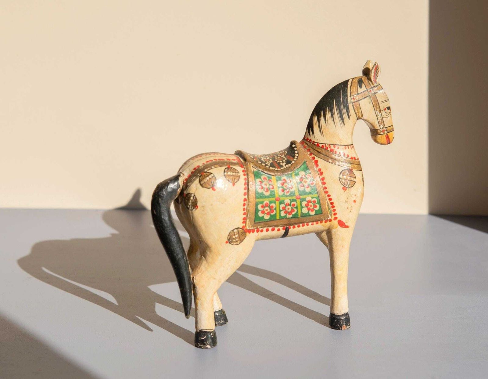 Antique Indian Wooden Horse, Ceremonial Wedding Horse Figurine, Rajasthani Folk Art, Hand Painted Pony Statue, Made In India photo buy