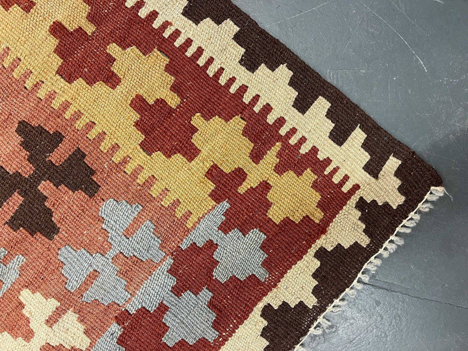 Contemporary Brown Wool Kilim Rug   Handmade Geometric Carpet, 6'1" X 3'5" photo Textiles