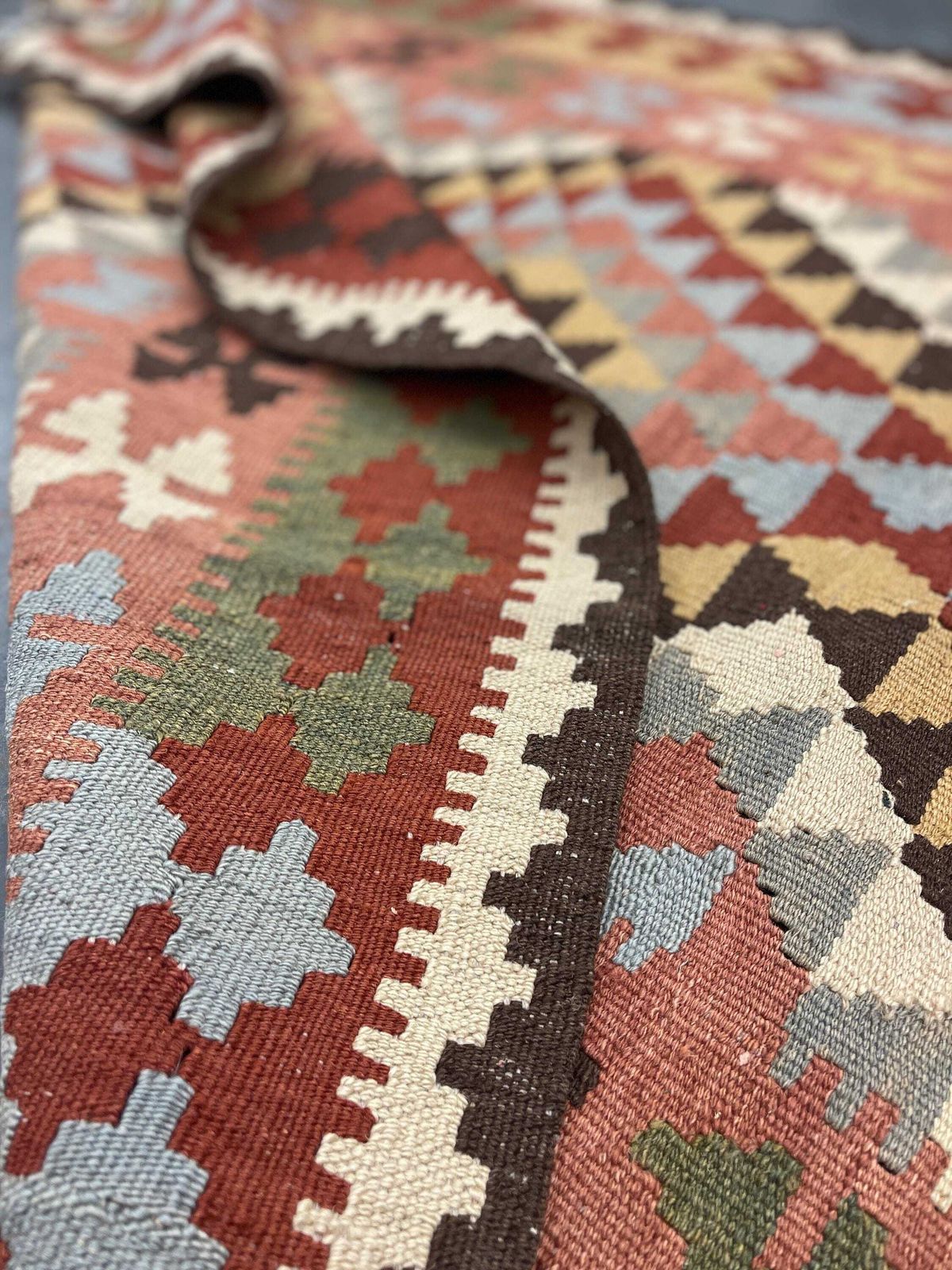 Contemporary Brown Wool Kilim Rug   Handmade Geometric Carpet, 6'1" X 3'5" photo 590.0