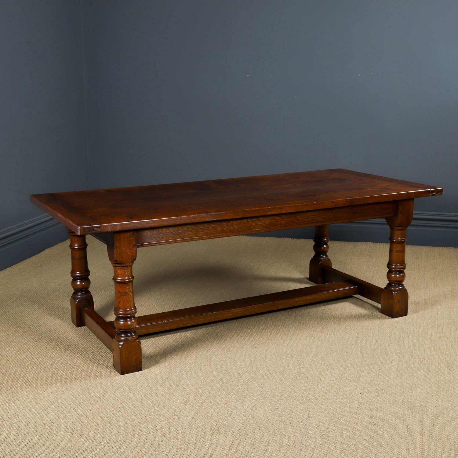 Antique English 17th Century Style Set Of 8 Wainscot Kitchen Dining Chairs And 7ft Oak Refectory Table (Circa 1980) photo 8750.0