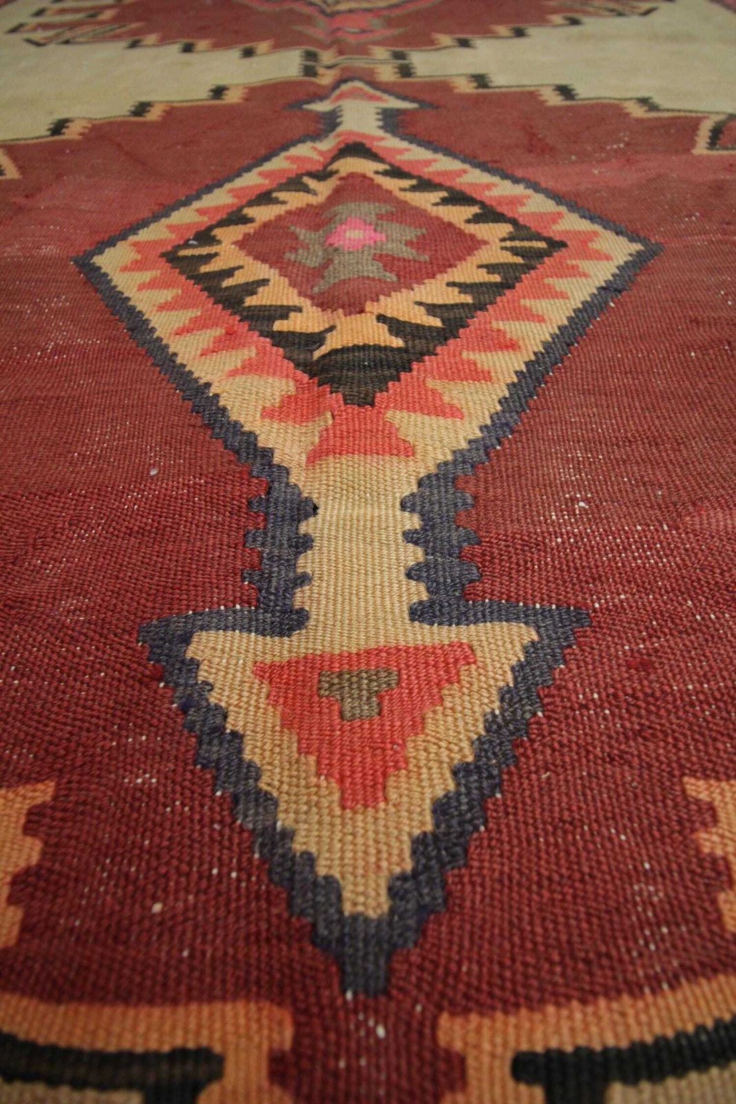 Vintage Kilim Rug: 1980s Beige Terracotta Wool Flatweave (9'6" X 5'9") photo vinterior
