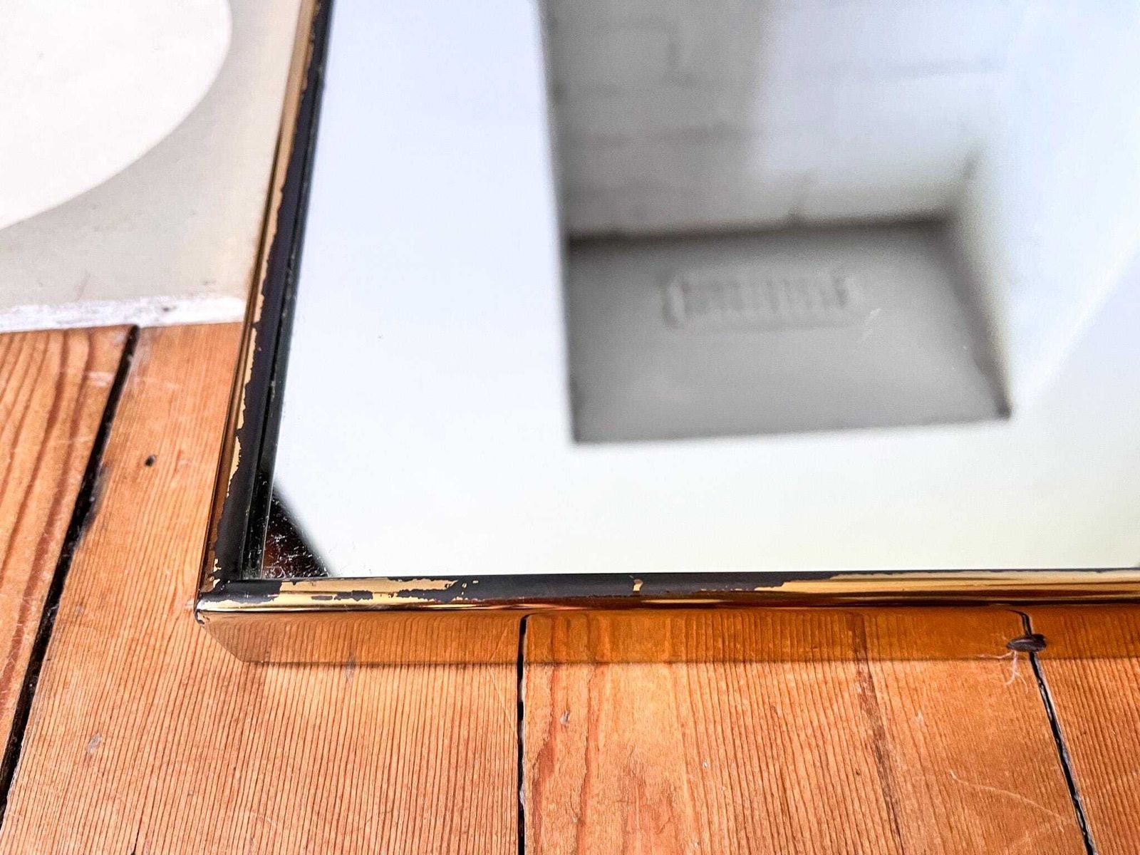 Mid Century Italian Brass Shield Wall Mirror In The Style Of Gio Ponti photo for sale