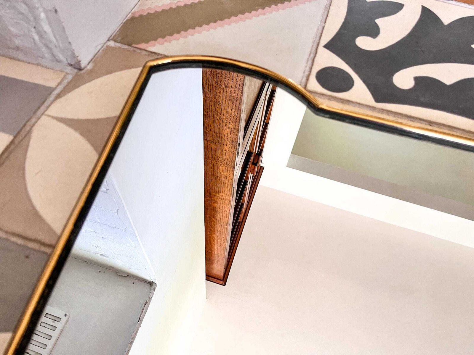 Mid Century Italian Brass Shield Wall Mirror In The Style Of Gio Ponti photo Home Decor