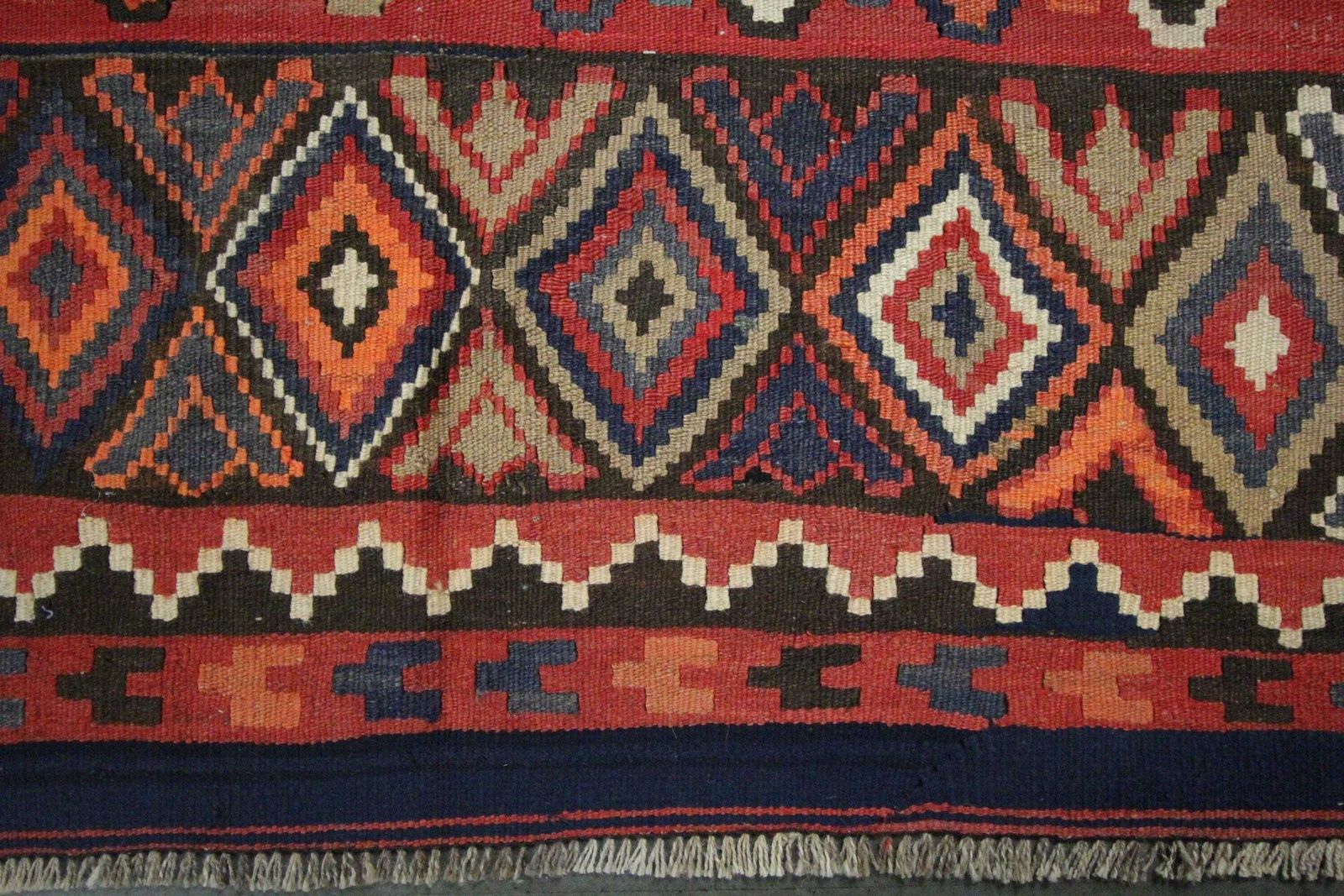 Deep Red Afghan Kilim Rug: Large Geometric Wool Handmade Carpet (6.7 X 11.1 Ft.) photo furniture