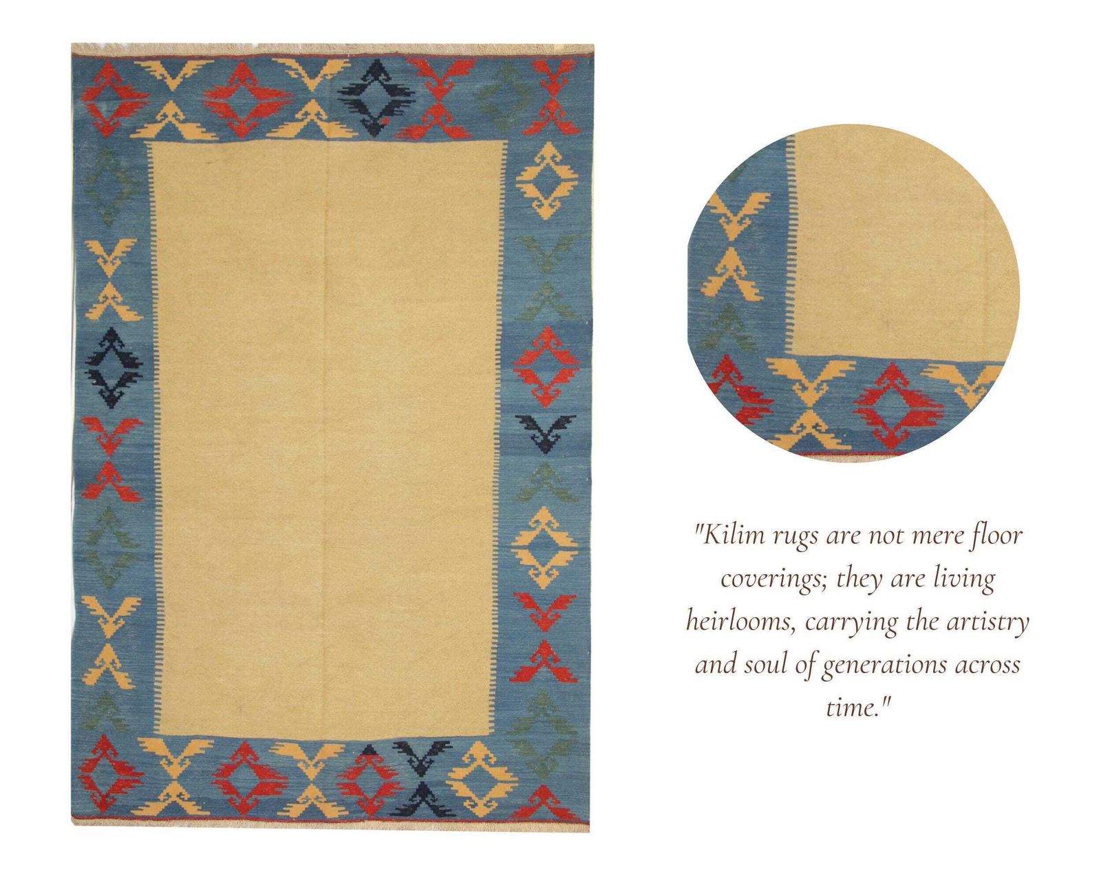 photo furniture Large Yellow Afghan Kilim Rug: Gold Geometric Tribal Wool Carpet (9.10 X 6.7 Ft