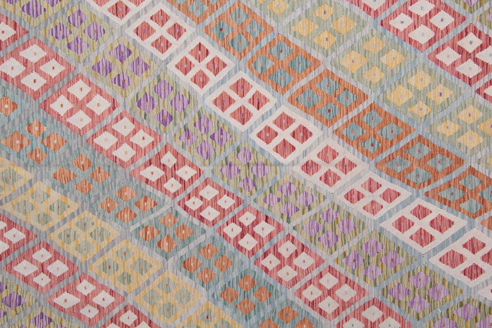 Multicolor Afghan Kilim Rug: Striped Contemporary Wool Flatweave, Geometric Decor (9.9 X 6.7 Ft.) photo furniture