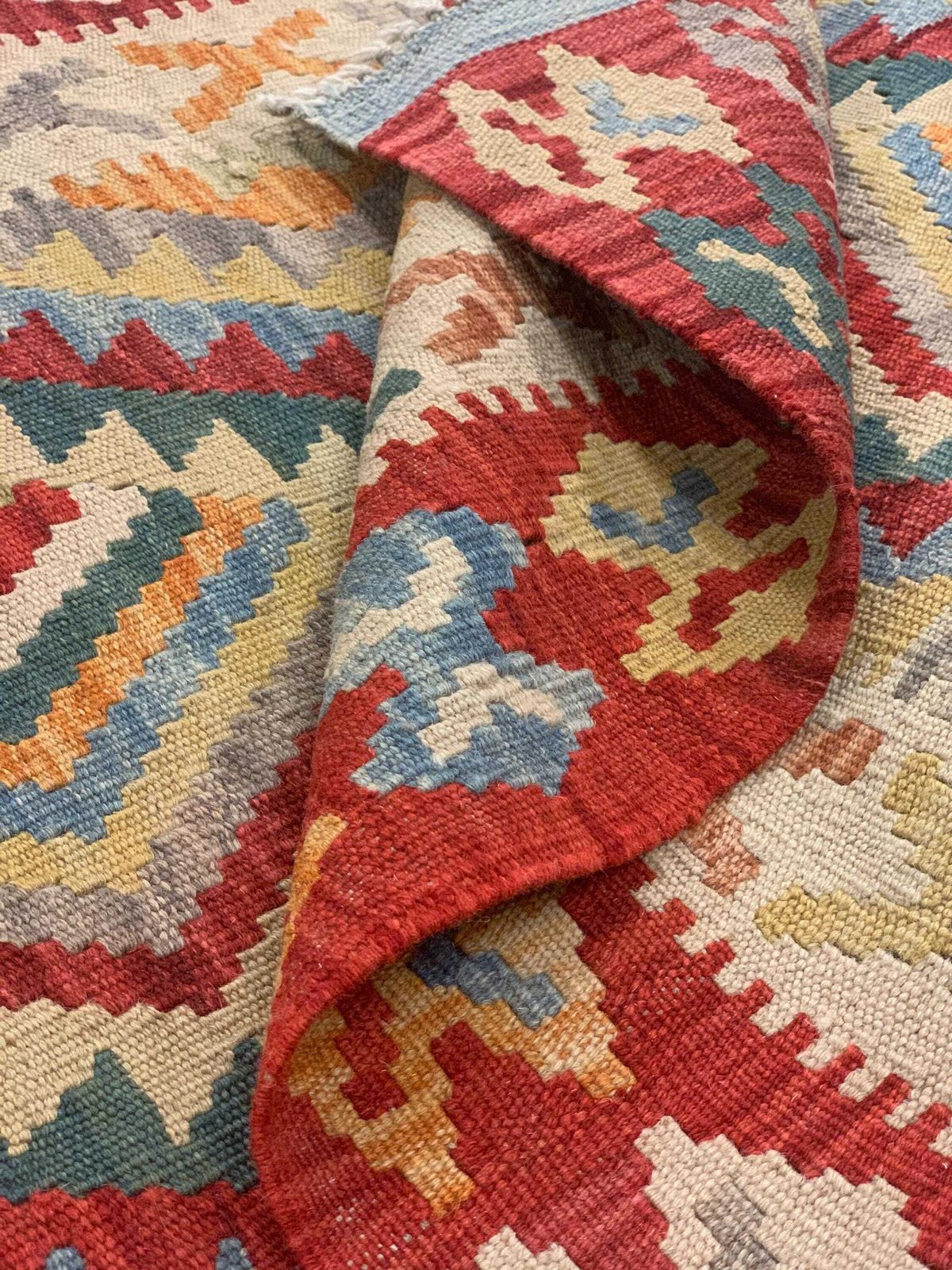 Handmade Afghan Kilim Rug: Wool Tribal Geometric Mat, Home Decor (2.9 X 4.3 Ft.) photo vinterior