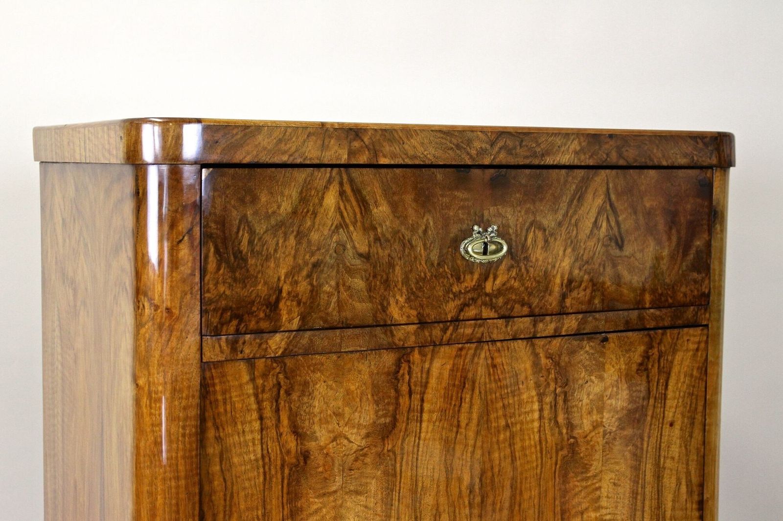 19th Century Biedermeier Cabinet With Drawer, Nutwood, Austria Circa 1850 photo for sale