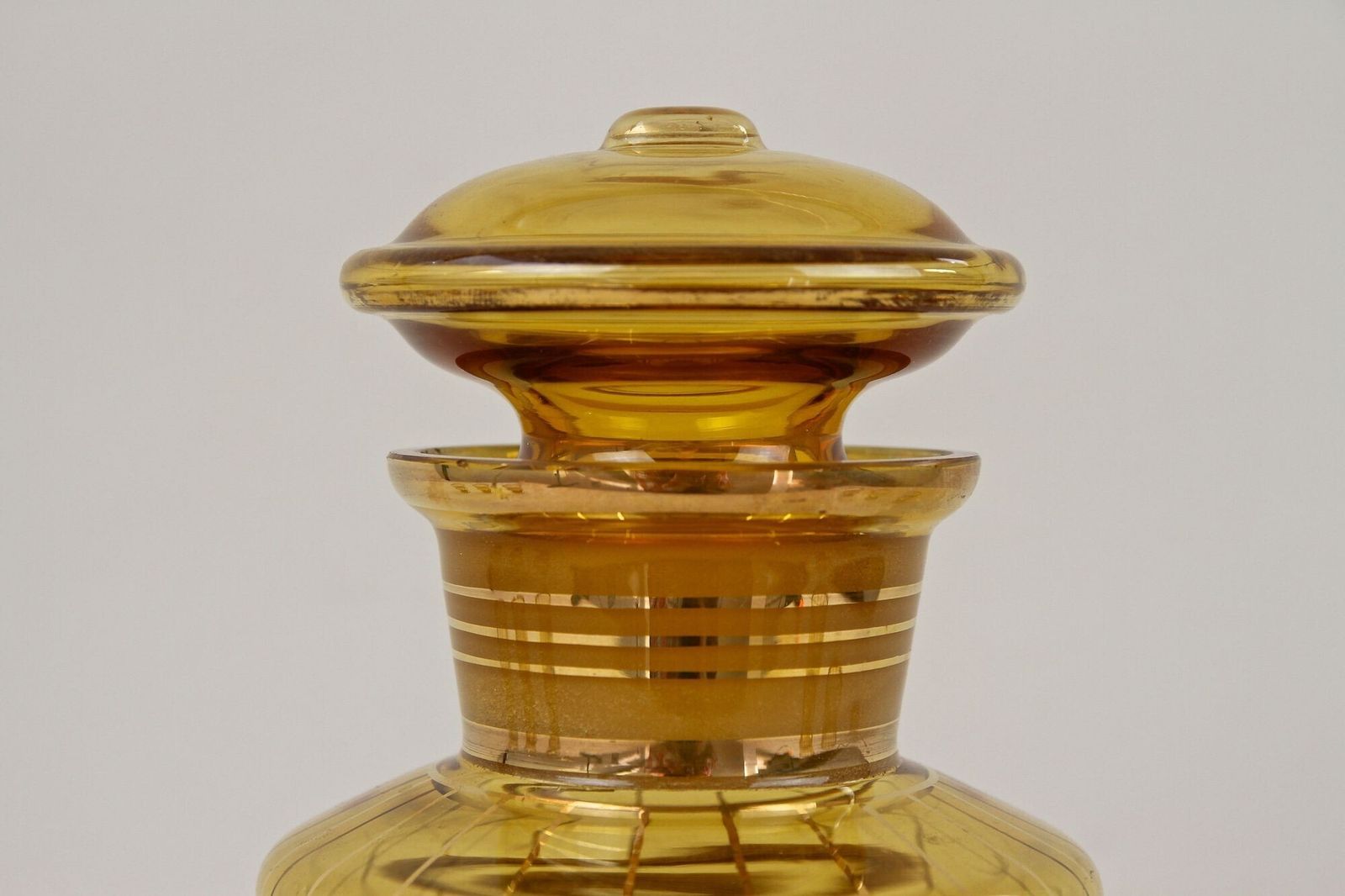 20th Century Art Deco Glass Decanter Set, Amber Colored/ Gilt   Cz Ca. 1920 photo 900.0