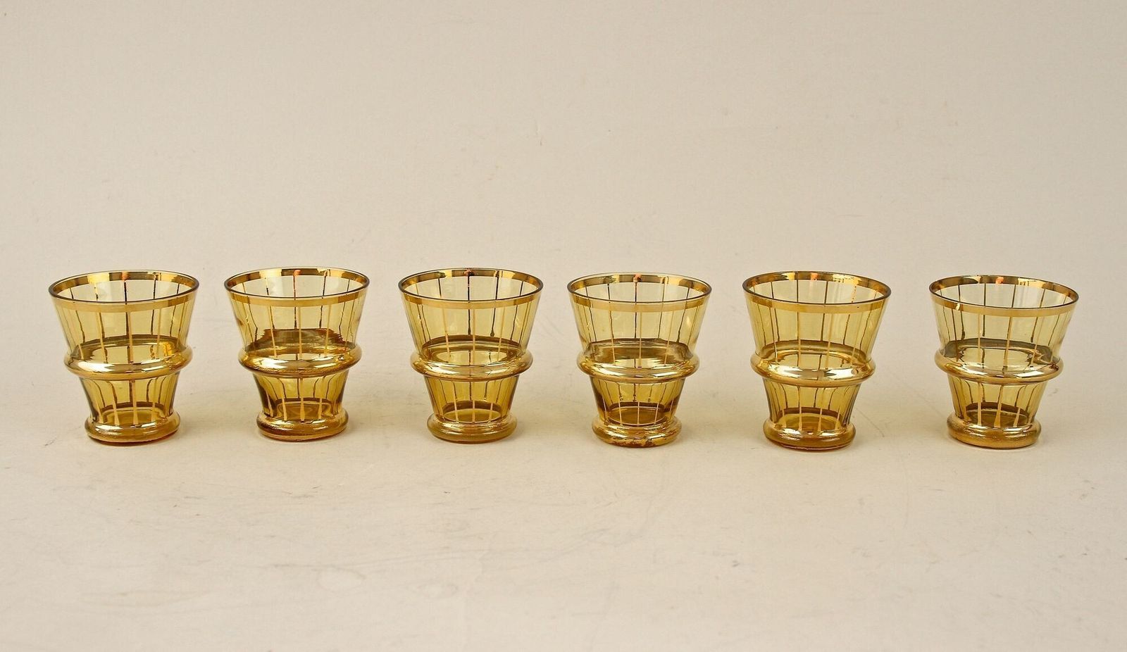 photo buy 20th Century Art Deco Glass Decanter Set, Amber Colored/ Gilt   Cz Ca. 1920