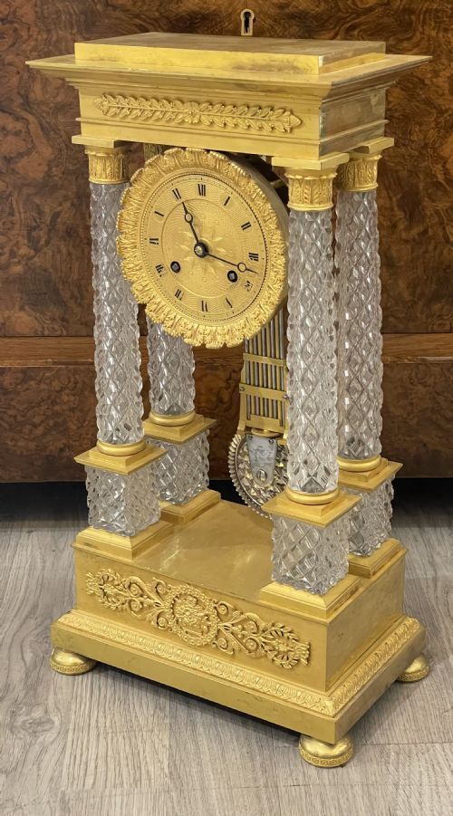 A Fine French Charles X Ormolu And Cut Crystal Portico Mantle Clock