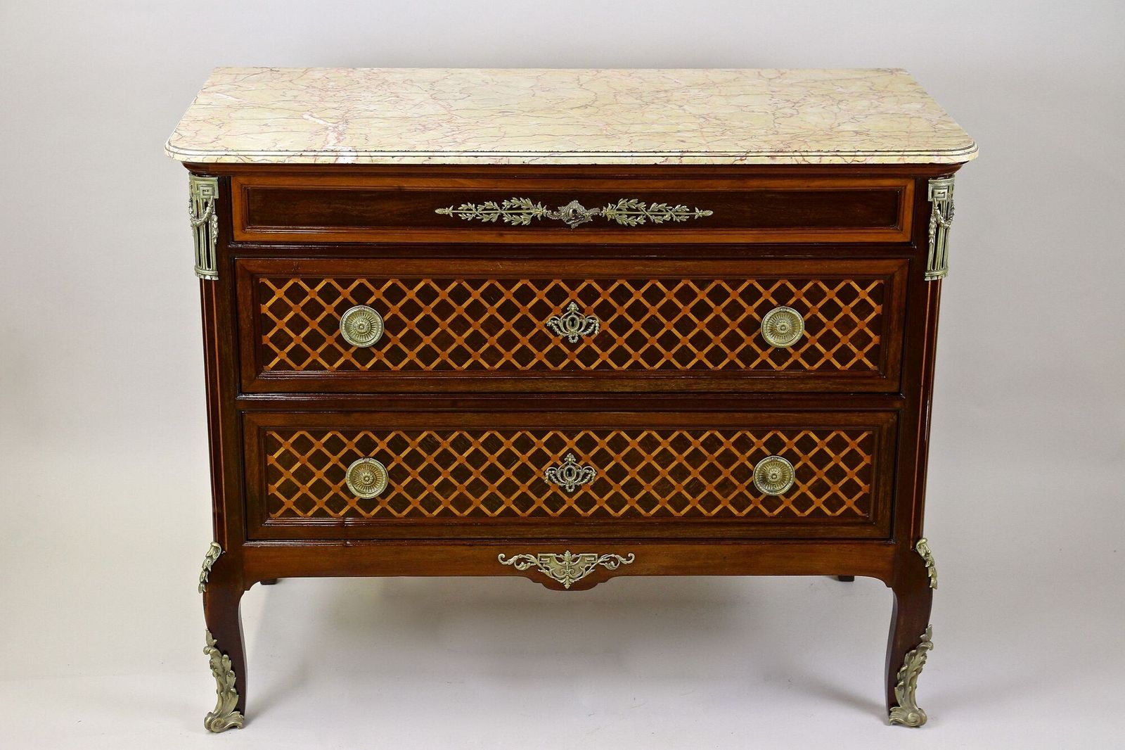 19th Century Transitional Marquetry Chest Of Drawers, Mahogany, Fr Circa 1870 photo for sale