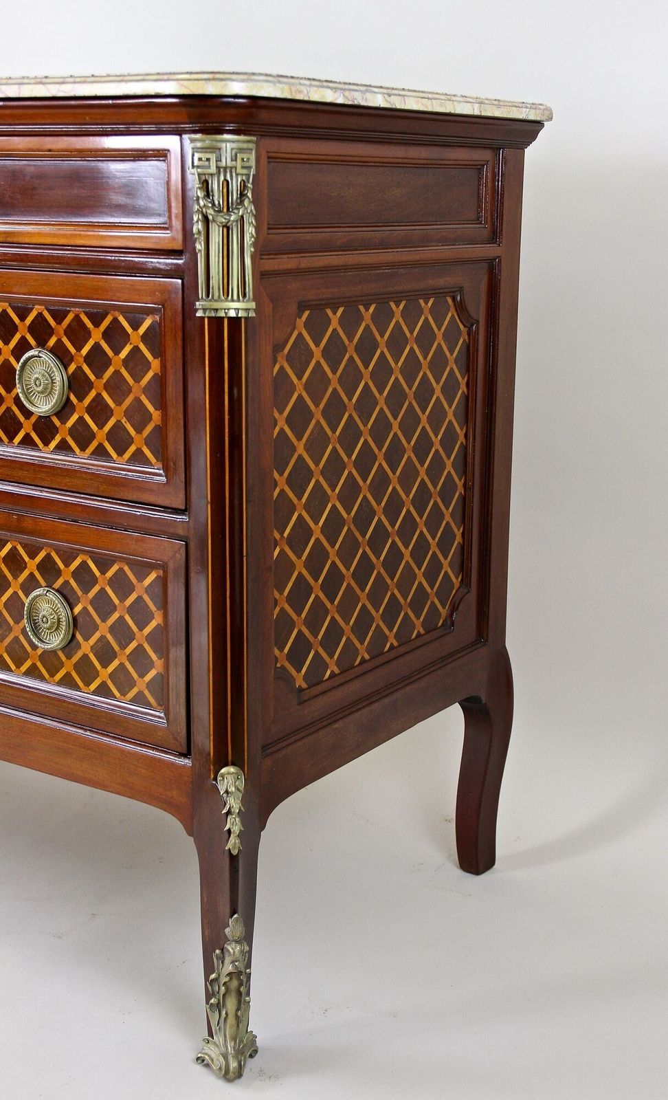19th Century Transitional Marquetry Chest Of Drawers, Mahogany, Fr Circa 1870 photo vinterior