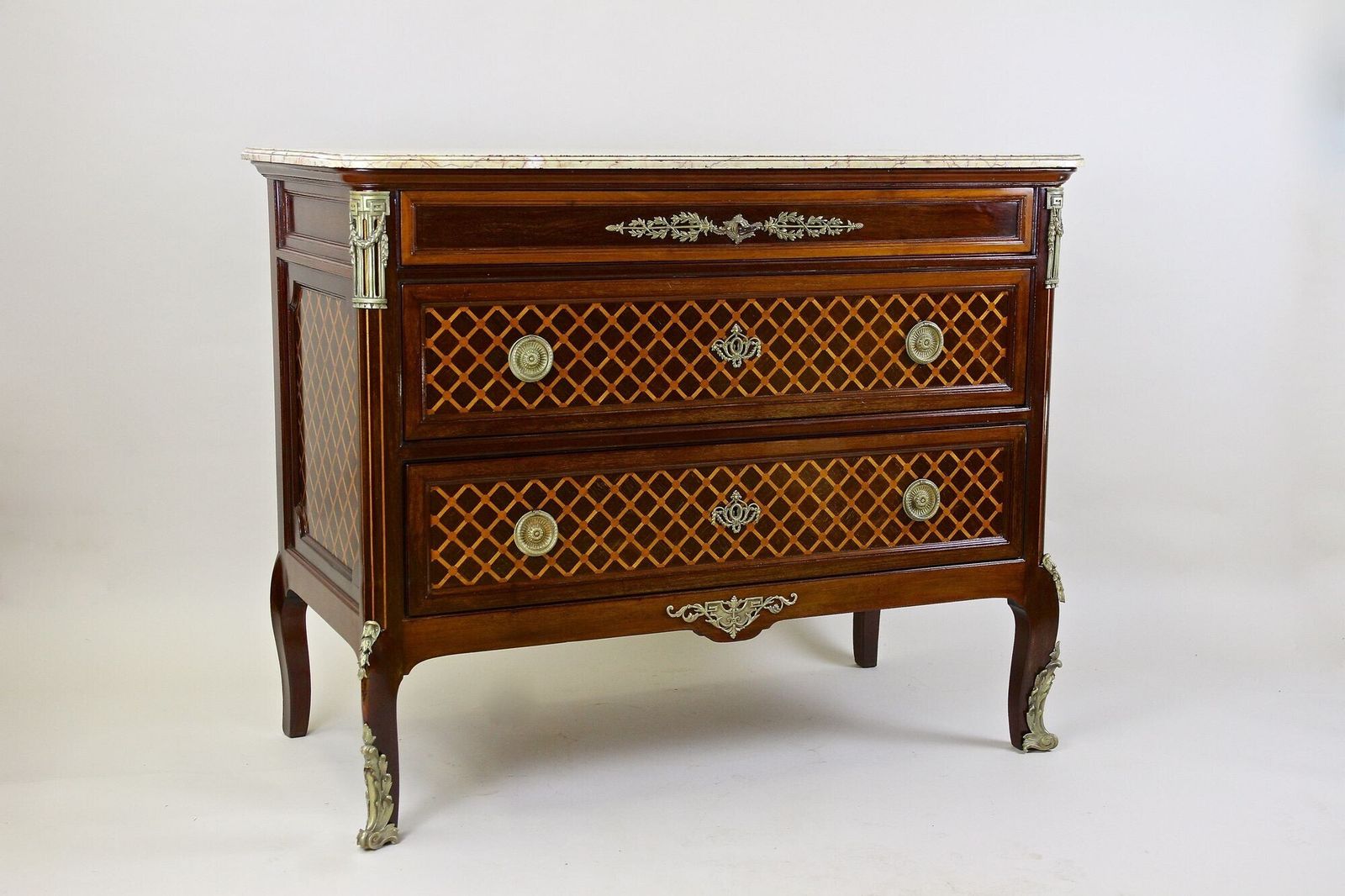 19th Century Transitional Marquetry Chest Of Drawers, Mahogany, Fr Circa 1870 photo buy